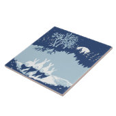 ヴィンテージブルーウサギと月、星空のナイトフォレスト タイル (側面)