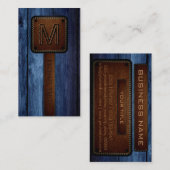 ヴィンテージブルーウッドブラウンレザールック 名刺 (正面/裏面)