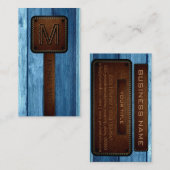 ヴィンテージブルーウッドブラウンレザールック 名刺 (正面/裏面)