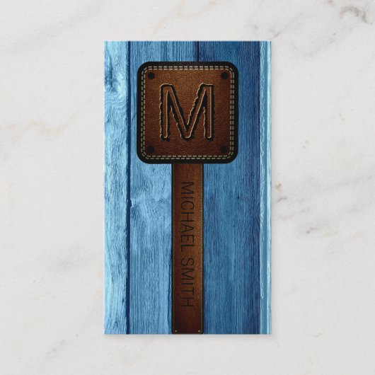 ヴィンテージブルーウッドブラウンレザールック 名刺 (正面)