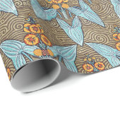 ヴィンテージブルーエレガントイエローアールヌーボーフローラ ラッピングペーパー (ロールコーナー)