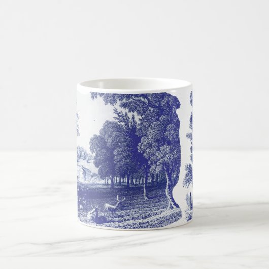 ヴィンテージブルーエレガントカントリーパストラルトワール コーヒーマグカップ (中央)