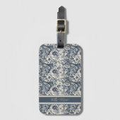 ヴィンテージブルーエレガントフローラトイレフルーリー ラゲッジタグ (正面縦)