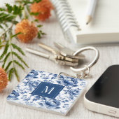 ヴィンテージブルーエレガントフローラモノグラム キーホルダー (正面右)