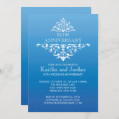 ヴィンテージブルーエレガントフローリッシュ記念日パーティー 招待状 (正面/裏面)