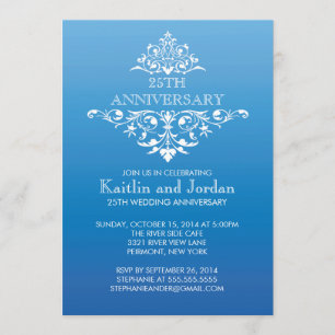 ヴィンテージブルーエレガントフローリッシュ記念日パーティー 招待状