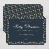 ヴィンテージブルーエレガント金ゴールドメリークリスマスカード シーズンカード (正面/裏面)
