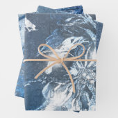 ヴィンテージブルーエンボスフローラモチーフ模様グリッター ラッピングペーパーシート (インサイチュ)