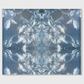 ヴィンテージブルーエンボスフローラモチーフ模様グリッター ラッピングペーパー (フラット)