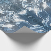 ヴィンテージブルーエンボスフローラモチーフ模様グリッター ラッピングペーパー (角)