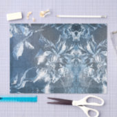 ヴィンテージブルーエンボスフローラモチーフ模様グリッター 薄葉紙 (クラフト)