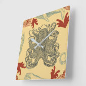 ヴィンテージブルーオクトパス航海のイラストレーション スクエア壁時計 (傾斜)