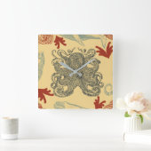 ヴィンテージブルーオクトパス航海のイラストレーション スクエア壁時計 (ホーム)