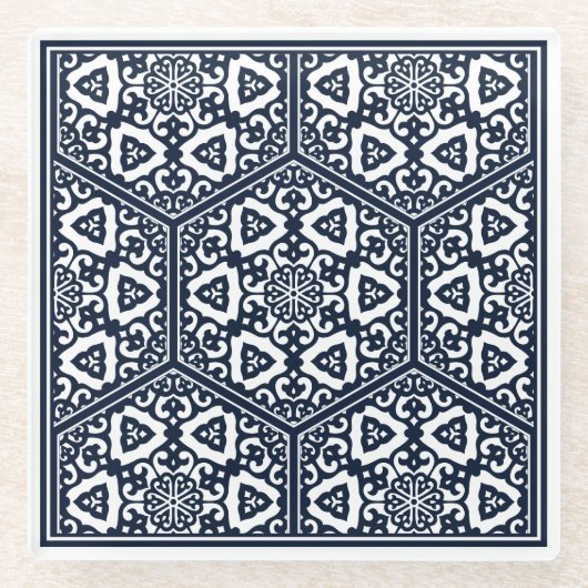 ヴィンテージブルーオスマン帝国ターキッシュトレーサリーオリエンタル ガラスコースター (正面)