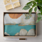 ヴィンテージブルーオレンジ色のフローラ切り離し 薄葉紙 (ギフト)