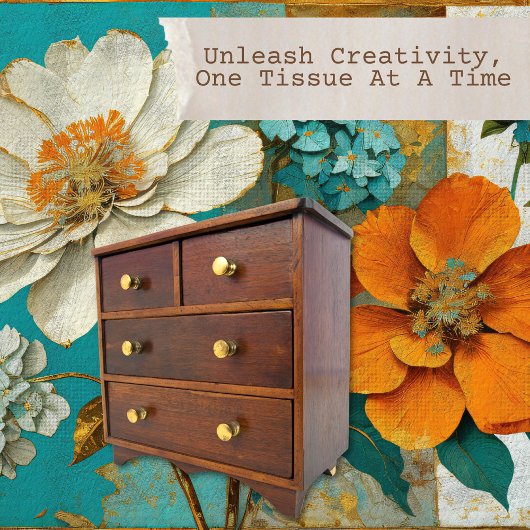 ヴィンテージブルーオレンジ色のフローラ切り離し 薄葉紙