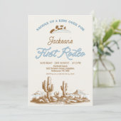 ヴィンテージブルーカウボーイファーストRodeo 1st誕生日 招待状 (スタンド正面)