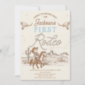 ヴィンテージブルーカウボーイファーストRodeo 1st誕生日 招待状 (正面)