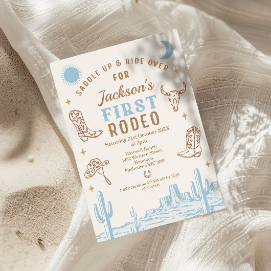 ヴィンテージブルーカウボーイファーストRodeo 1st誕生日 招待状