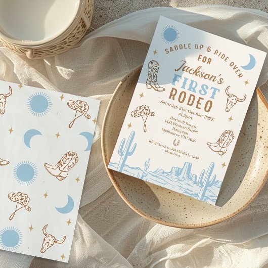 ヴィンテージブルーカウボーイファーストRodeo 1st誕生日 招待状