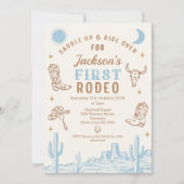 ヴィンテージブルーカウボーイファーストRodeo 1st誕生日 招待状 (正面)