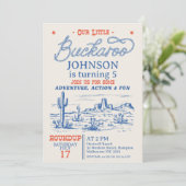 ヴィンテージブルーカウボーイリトルバッカロ誕生日 招待状 (スタンド正面)