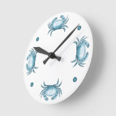 ヴィンテージブルーカニ航海の野生生物とシーフード ラウンド壁時計 (傾斜)