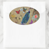 ヴィンテージブルーカラフルピーコックキュートバタフライ 楕円形シール (バッグ)