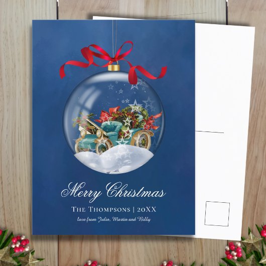 ヴィンテージブルーカークリスマス シーズンポストカード