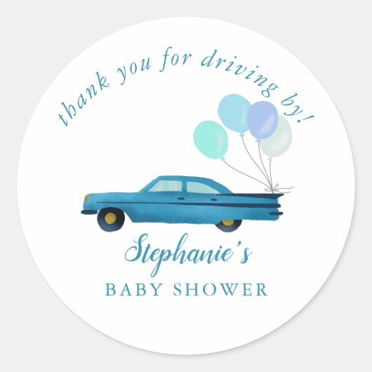 ヴィンテージブルーカードライブBy Baby Shower ラウンドシール (正面)