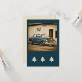 ヴィンテージブルーカーホリデーフラットグリーティングカード カード (正面/裏面インサイチュ)