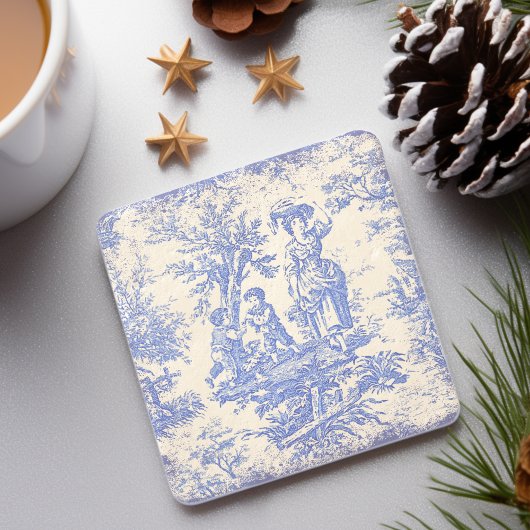 ヴィンテージブルーキッズtoile de jouy printed ストーンコースター
