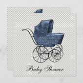 ヴィンテージブルーキャリッジパム男の赤ちゃんシャワー 招待状 (正面/裏面)