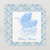 ヴィンテージブルーキャリッジパム男の赤ちゃんシャワー 招待状 (正面/裏面)