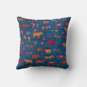 ヴィンテージブルーキリム敷毛枕：動物 クッション (裏面)