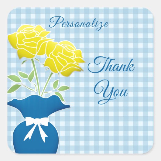 ヴィンテージブルーギンガムイエローローズベーターサンキュー スクエアシール (正面)