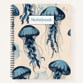 ヴィンテージブルークラゲ海をテーマにしたカレッジルールド ノートブック