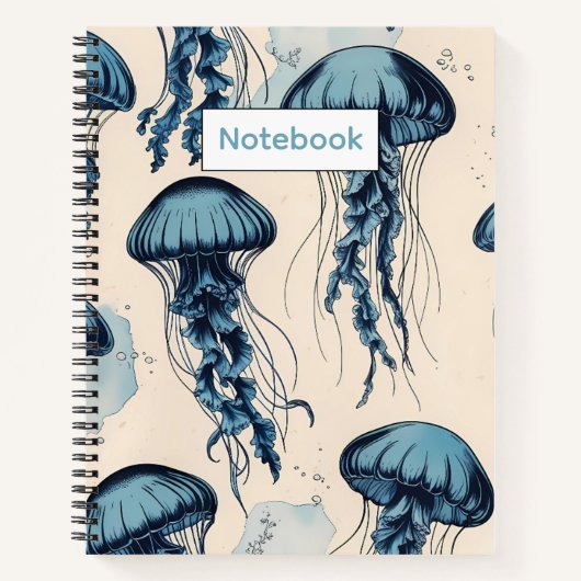 ヴィンテージブルークラゲ海をテーマにしたカレッジルールド ノートブック (正面)