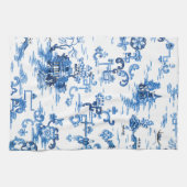 ヴィンテージブルークラシックとホワイトのパゴダチノワセリー キッチンタオル (横)