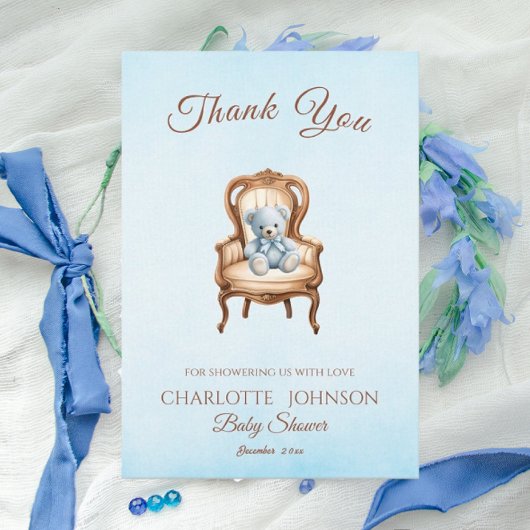 ヴィンテージブルークラシックボーイベビーシャワーありがとう サンキューカード