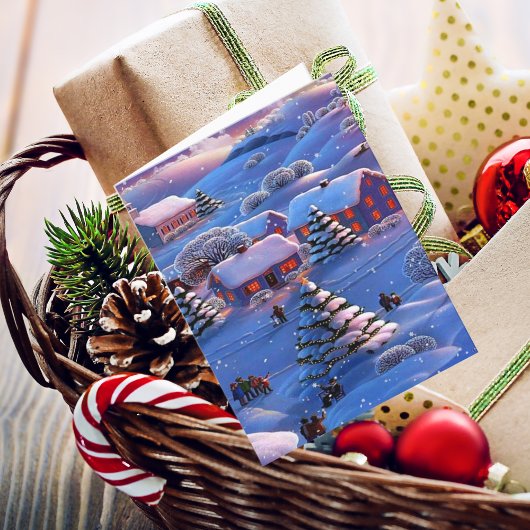 ヴィンテージブルークリスマスウィンターワンダーランド雪 シーズンカード