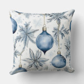 ヴィンテージブルークリスマスツリーオーナメントパターン クッション (裏面)