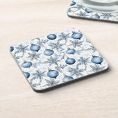 ヴィンテージブルークリスマスツリーオーナメントパターン コースター (左側)