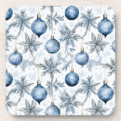 ヴィンテージブルークリスマスツリーオーナメントパターン コースター (正面)