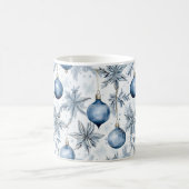 ヴィンテージブルークリスマスツリーオーナメントパターン コーヒーマグカップ (中央)