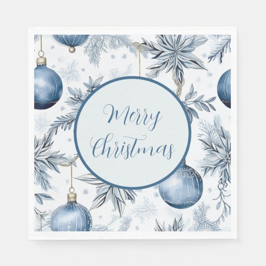 ヴィンテージブルークリスマスツリーオーナメントパターン スタンダードランチョンナプキン (正面)