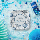 ヴィンテージブルークリスマスツリーオーナメントパターン ペーパープレート (パーティー)