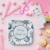 ヴィンテージブルークリスマスツリーオーナメントパターン ペーパープレート (パーティー)