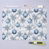 ヴィンテージブルークリスマスツリーオーナメントパターン 薄葉紙 (クラフト)