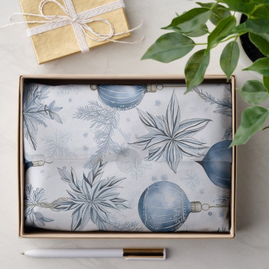 ヴィンテージブルークリスマスツリーオーナメントパターン 薄葉紙 (ギフト)